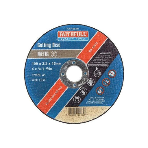 Faithfull Metal Cut Off Disc 100 x 3.2 x 16mm Faithfull - Town Tools