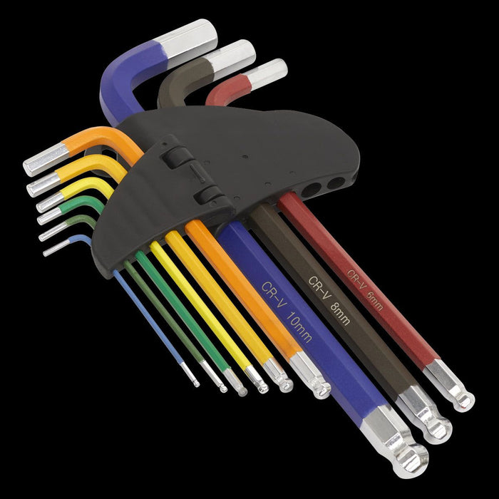 Sealey Ball-End Hex Key Set 9pc Colour-Coded Long Metric AK7190 Sealey - Town Tools 