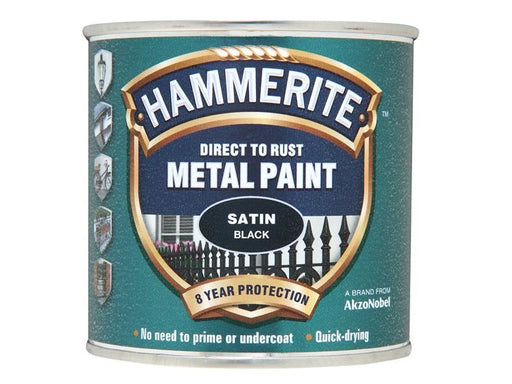 Hammerite Direct to Rust Satin Finish Metal Paint Black 250ml Hammerite - Town Tools