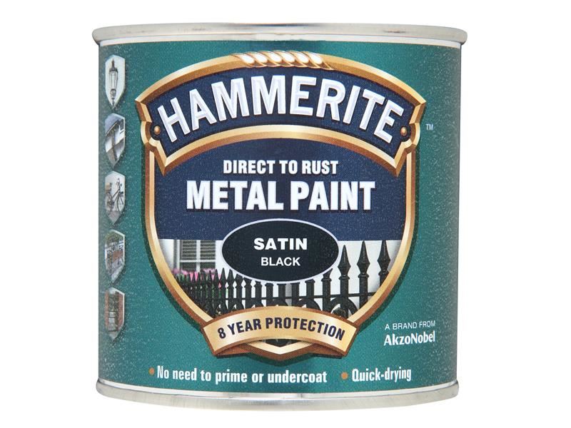 Hammerite Direct to Rust Satin Finish Metal Paint Black 250ml Hammerite - Town Tools