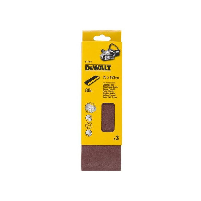 Dewalt Power Tools Sanding Belt 533 x 75mm 80G Pack of 3 DeWALT Power Tools - Town Tools