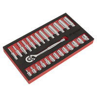 Sealey Ratchet Wrench & Socket Set 27pc 1/4"Sq Drive AK66721