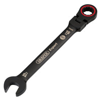 Draper Expert HI-TORQ Metric Flexible Head Ratchet Combination Spanner, 15mm, Black