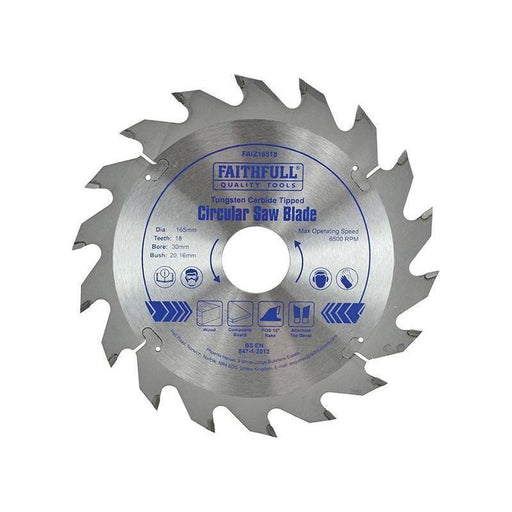 Faithfull TCT Circular Saw Blade 165 x 30mm x 18T POS Faithfull - Town Tools