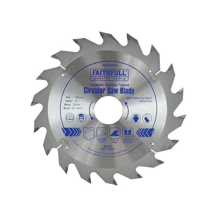 Faithfull TCT Circular Saw Blade 165 x 30mm x 18T POS Faithfull - Town Tools