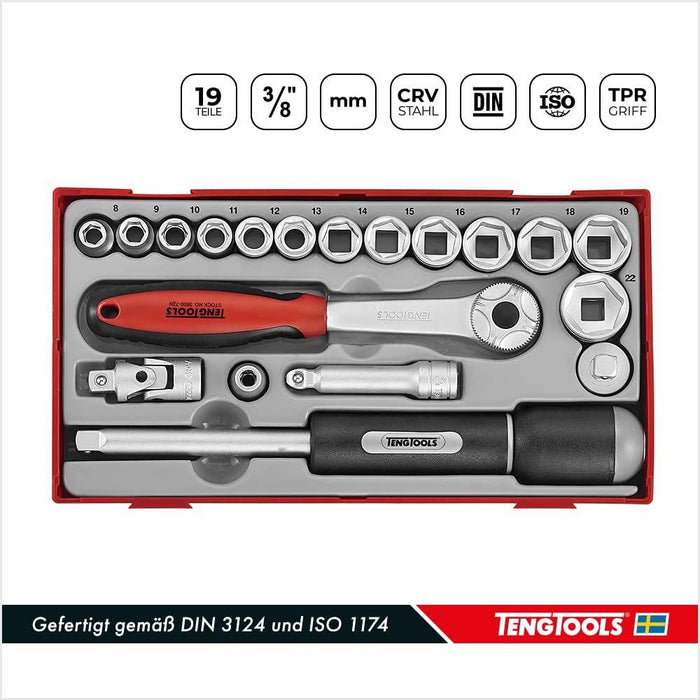 Teng Tools 3/8" Socket Set 6 pt TT1 19 Pieces Teng Tools - Town Tools 