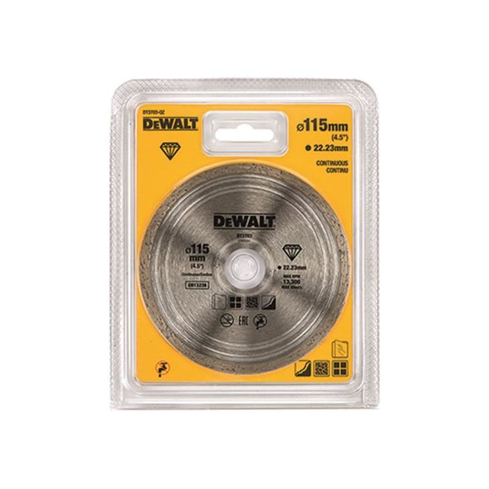 Dewalt Power Tools DT3711 Continuous Rim Diamond Cutting Disc 115 x 22.23mm DeWALT Power Tools - Town Tools