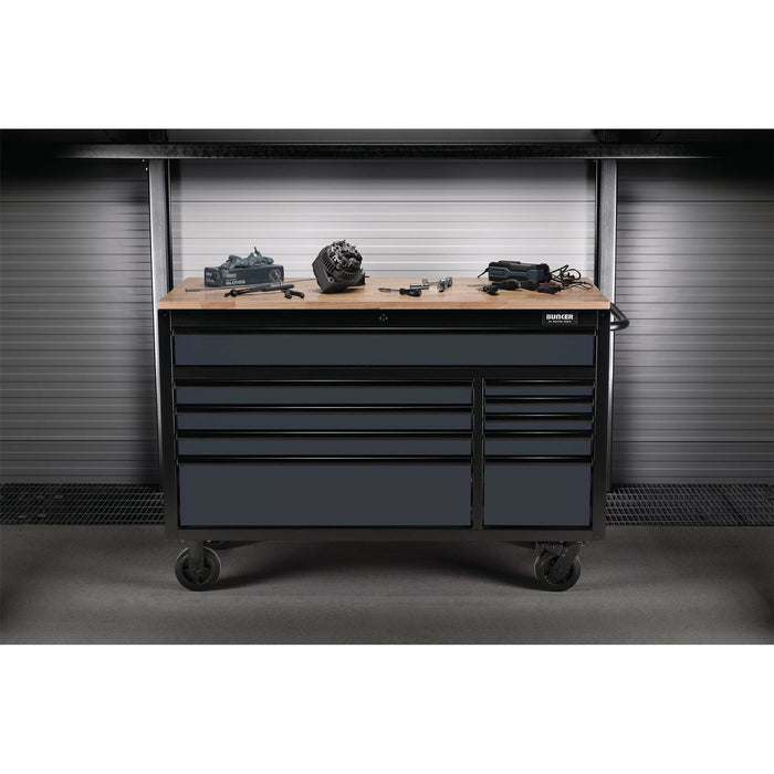 Draper BUNKER Workbench Roller Tool Cabinet, 10 Drawer, 56", Grey 08227