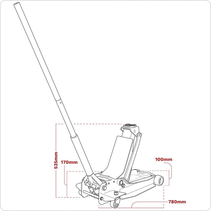 Sealey Low Profile Long Reach Trolley Jack with Rocket Lift 3 Tonne 3000SER Sealey - Town Tools 