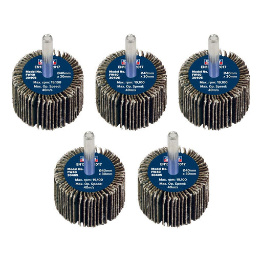 Sealey 40 x 30mm Abrasive Flap Wheel on 6mm Shaft 40Grit - Pack of 5 FW4030405 Sealey - Town Tools 