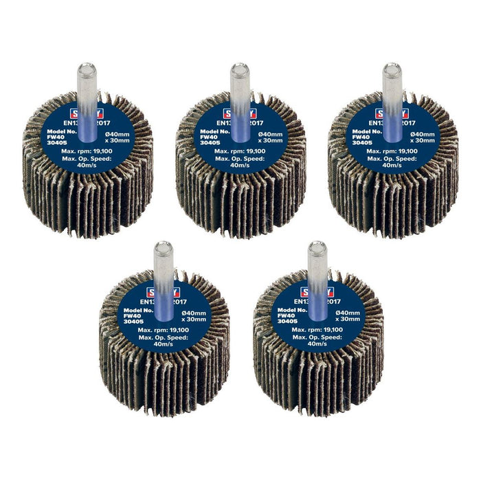 Sealey 40 x 30mm Abrasive Flap Wheel on 6mm Shaft 40Grit - Pack of 5 FW4030405 Sealey - Town Tools 