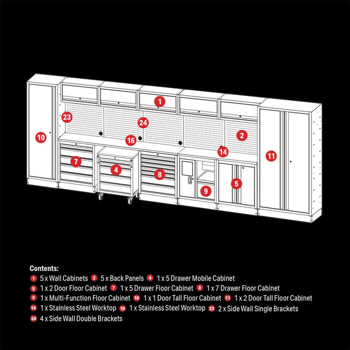 Draper BUNKER Modular Storage Combo with Stainless Steel Worktop (25 Piece) Draper - Town Tools 