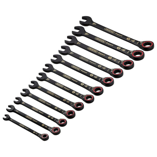 Draper Expert HI-TORQ Metric Reversible Ratchet Combination Spanner Set, Black (12 Piece) Draper - Town Tools