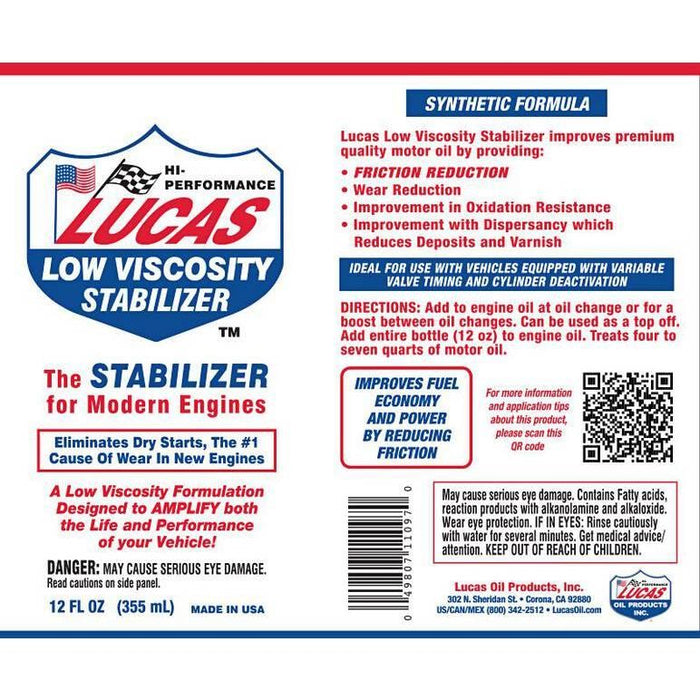 Lucas Oil LUC41097 Low Viscosity Engine Stabilizer 12 Oz. Lucas Oil - 41097