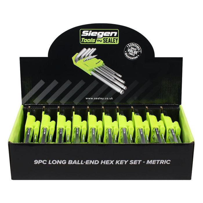 Siegen Siegen Long Ball-End Hex Key Set 9pc - Display Box of 10 S01263 Siegen - Town Tools 