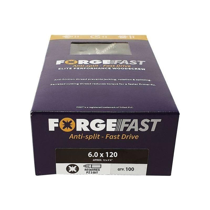 Forgefix ForgeFast Pozi Compatible Elite Performance Wood Screw ZY 6.0 x 120mm Box 100 ForgeFix - Town Tools