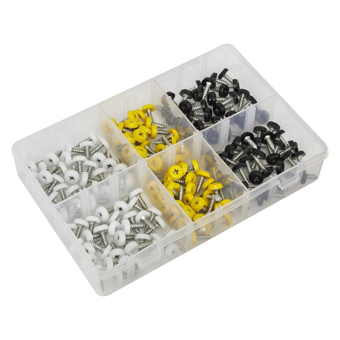 Sealey Numberplate Screw Assortment 4.8mm x 18mm 195pc - Plastic Enclosed Head Sealey - Town Tools 