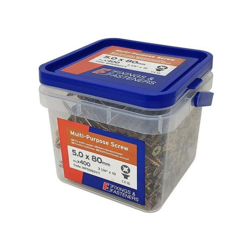 Forgefix Multi-Purpose Pozi Compatible Screw CSK ST ZYP 5.0 x 80mm Tub 400 ForgeFix - Town Tools