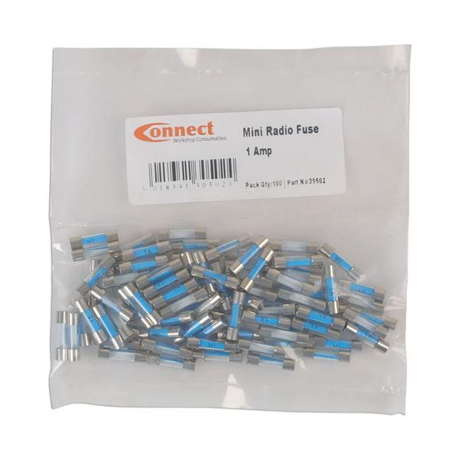 Connect Mini Glass Radio Fuses 1A, 100pc 30502 Tool Connection - Town Tools 