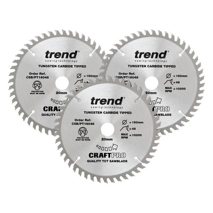 Trend CraftPro Panel Trim Saw Blade 160 x 20mm x 48T (Pack 3) Trend - Town Tools