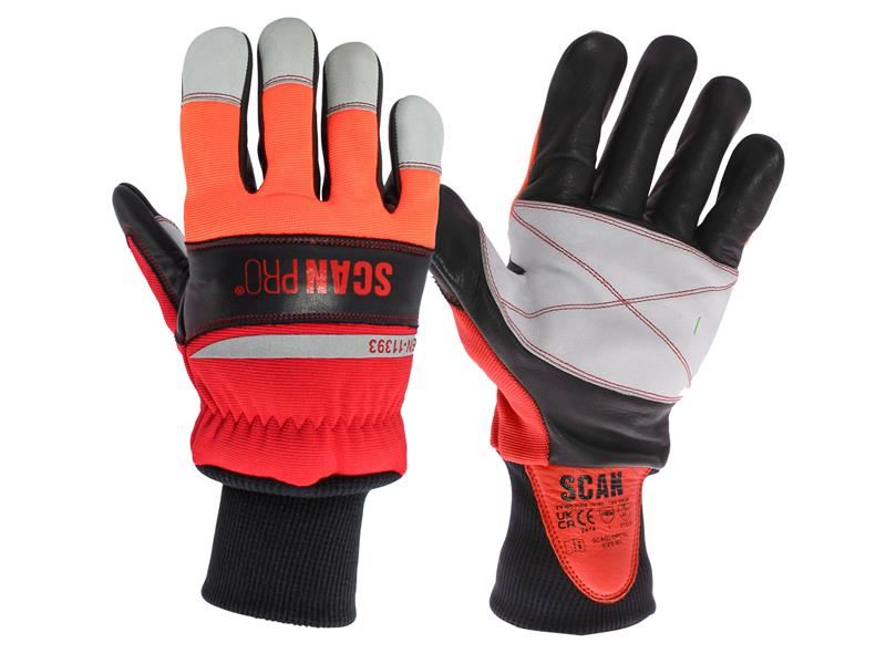 Scan Class 1 Dual Hand Chainsaw Leather Gloves - XL (Size 10) Scan - Town Tools