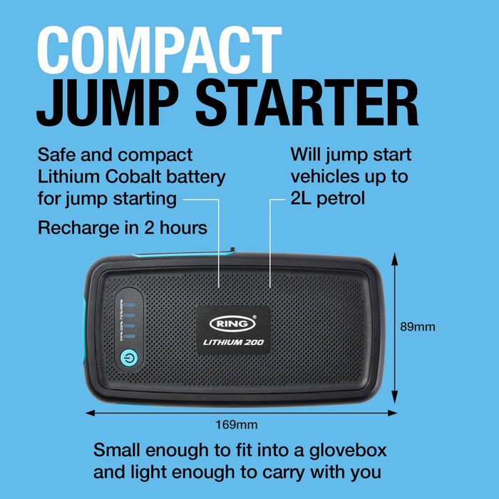 Ring RPPL200 Small Micro Car Battery Jump Starter Booster Pack Power Bank >2L