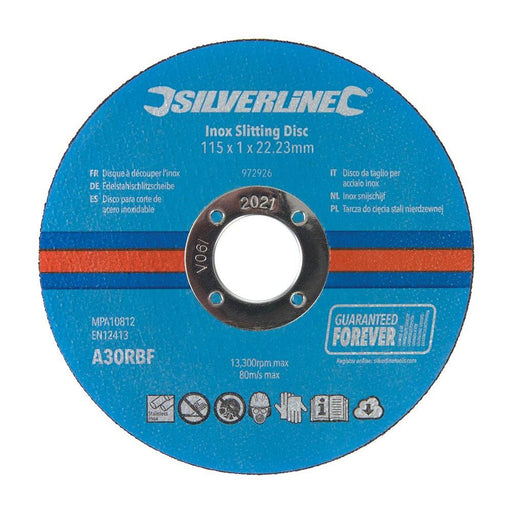 Silverline Inox Slitting Discs 10pk 115 x 1 x 22.23mm Silverline - Town Tools 
