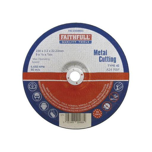 Faithfull Depressed Centre Metal Cutting Disc 230 x 3.2 x 22.23mm Faithfull - Town Tools