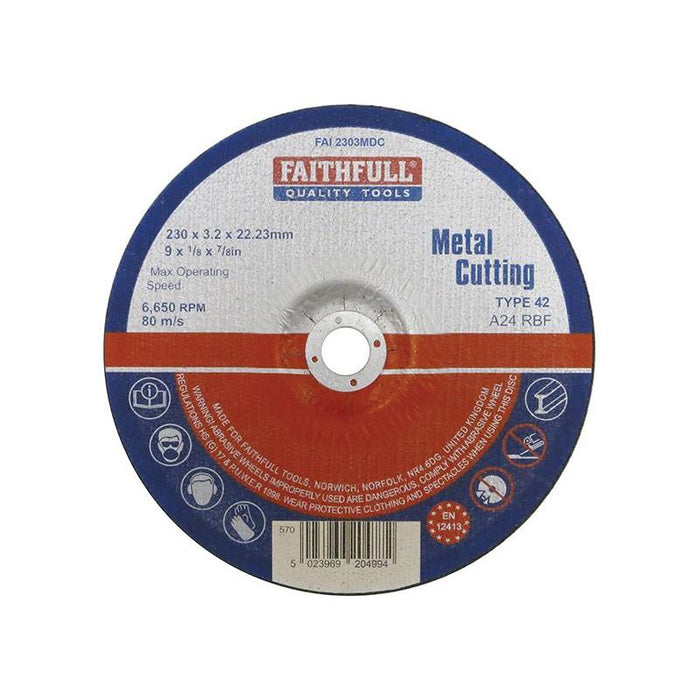Faithfull Depressed Centre Metal Cutting Disc 230 x 3.2 x 22.23mm Faithfull - Town Tools