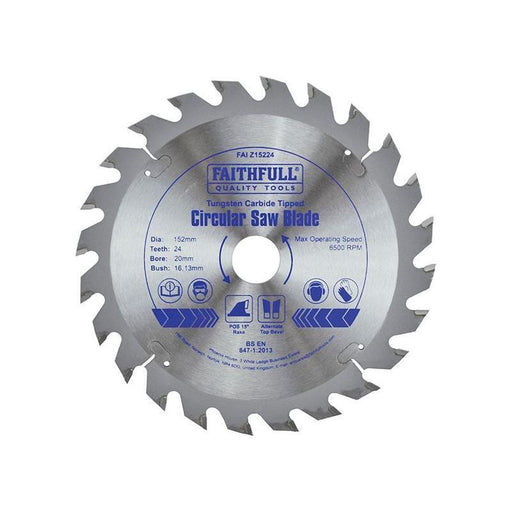 Faithfull TCT Circular Saw Blade 152 x 20mm x 24T POS Faithfull - Town Tools