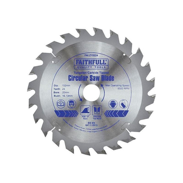 Faithfull TCT Circular Saw Blade 152 x 20mm x 24T POS Faithfull - Town Tools