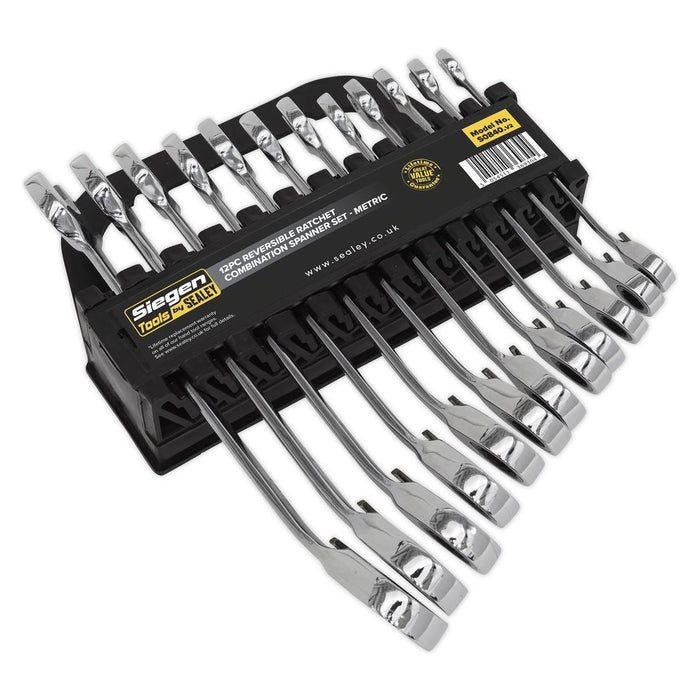 Sealey Reversible Ratchet Combination Spanner Set 12pc Metric S0840 Siegen by Sealey - Town Tools 