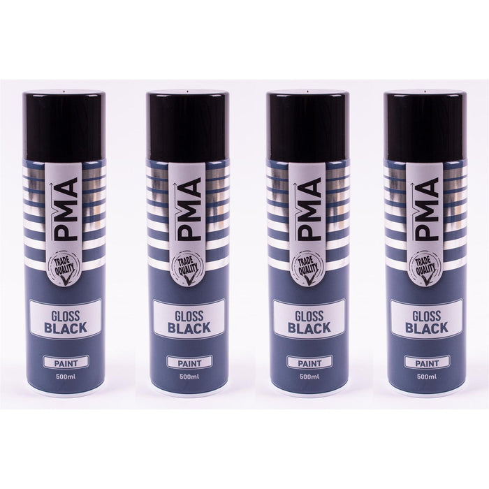 4x Autotek Professional Gloss Black 500ml Spray Paint High Coverage Autotek - Town Tools 