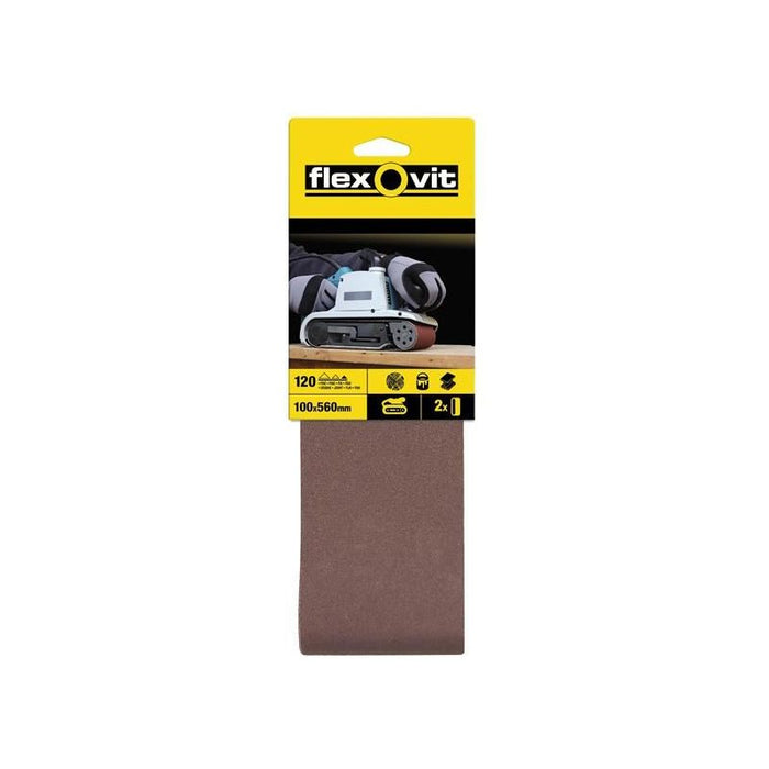 Flexovit Cloth Sanding Belt 560 x 100mm Fine 120G Pack of 2 Flexovit - Town Tools