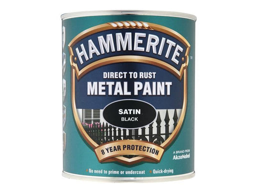 Hammerite Direct to Rust Satin Finish Metal Paint Black 750ml Hammerite - Town Tools