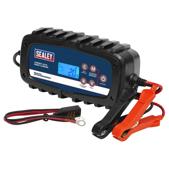 Sealey Compact Auto Smart Charger & Maintainer 6.5A 6/12V AUTOCHARGE650HF Sealey - Town Tools 