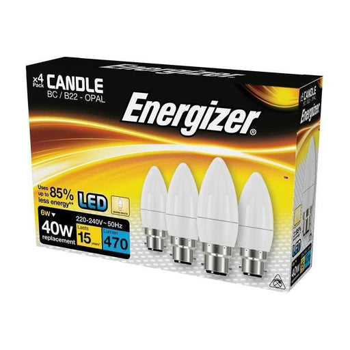 Energizer® LED BC (B22) Opal Candle Non-Dimmable Bulb, Warm White 470 lm 5.2W (Pack 4) Energizer® - Town Tools
