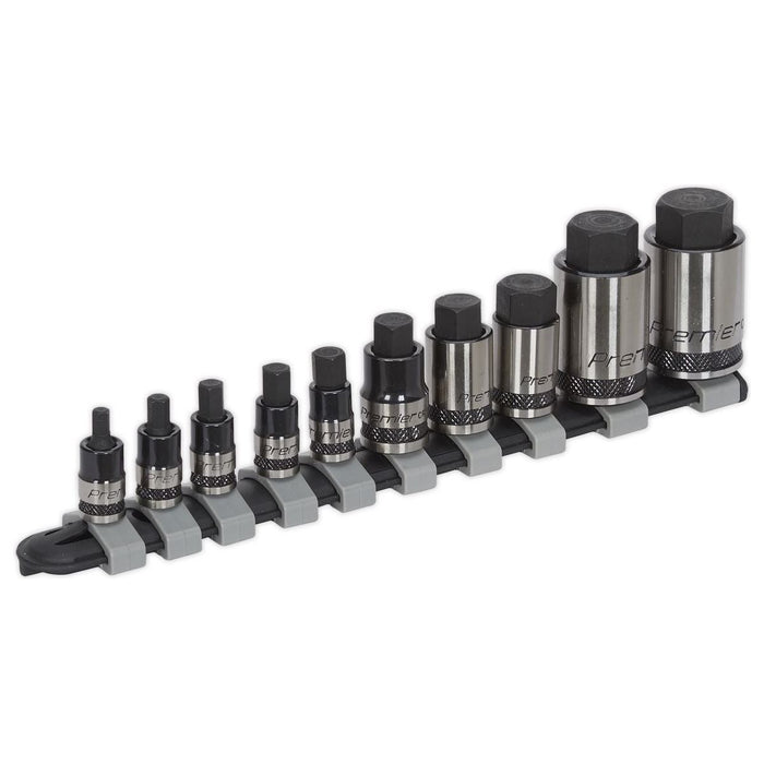 Sealey Hex Socket Bit Set 10pc Stubby 1/4" 3/8" & 1/2"Sq Drive Black Series Sealey - Town Tools 