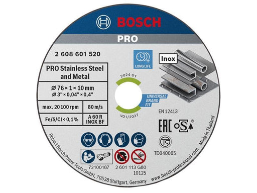 Bosch Powertool Accessories PRO Stainless Steel and Metal Bonded Cutting Disc 76 x 10mm Pack of 5 Bosch Powertool Accessories - Town Tools