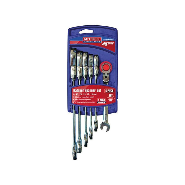 Faithfull Ratchet Combination Spanner Flex Head Set, 6 Piece Faithfull - Town Tools
