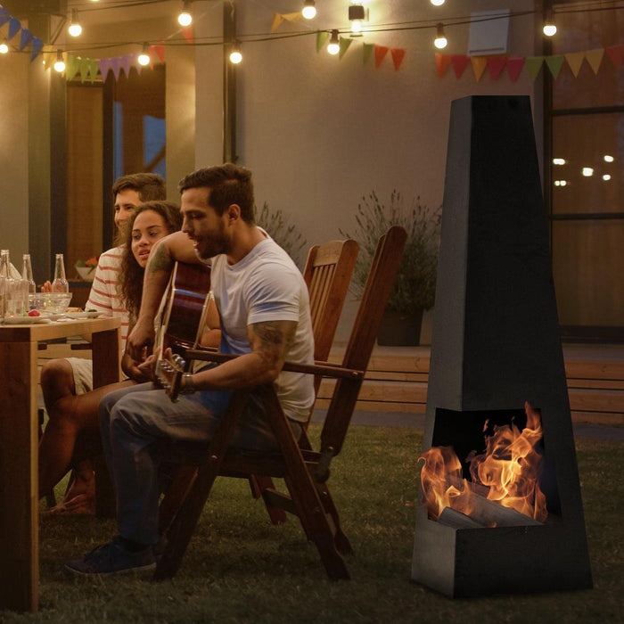 Dellonda Chiminea Wood Burner Heater for Outdoors W45cm x H150cm - Black Steel UK Camping And Leisure