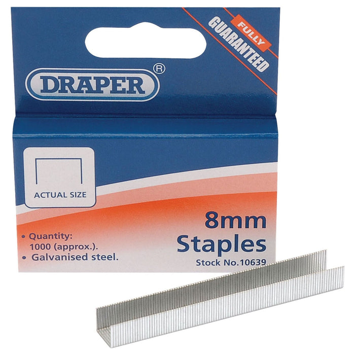 Draper Steel Staples, 8 x 10mm (Pack of 1000) 10639 Draper - Town Tools 