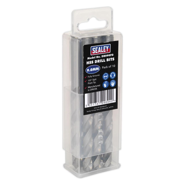 Sealey HSS Fully Ground Drill Bit9mm Pack of 10 DB090FG Sealey - Town Tools 