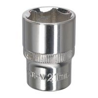 Sealey WallDrive Socket 21mm 1/2"Sq Drive Fully Polished SP1221