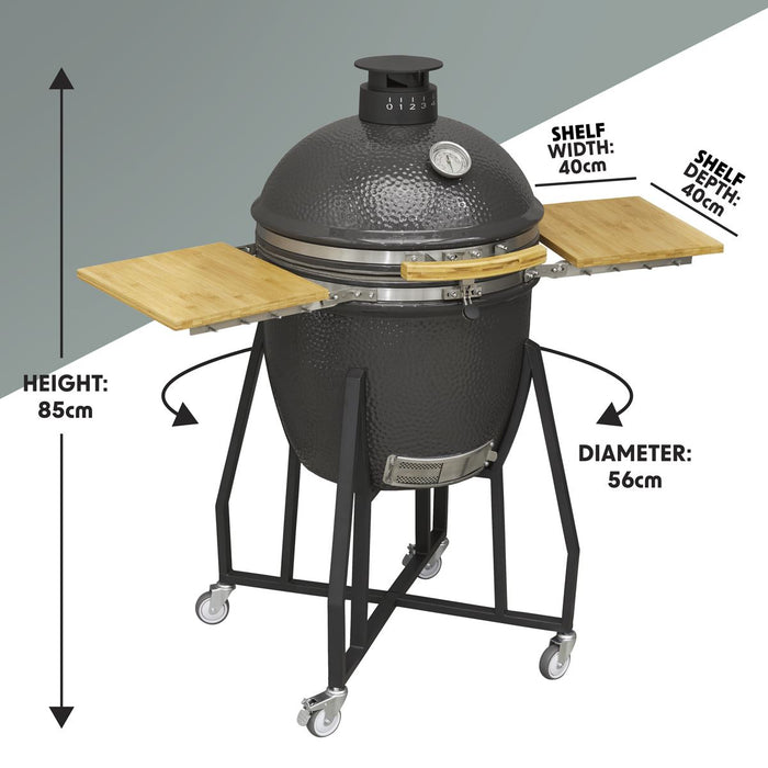 Dellonda Deluxe 22"(56cm) Ceramic Kamado Style BBQ with Wheeled Stand