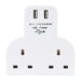 Powermaster Dual Socket T Adaptor with Twin USB 2100mAh Combined PowerMaster - Town Tools 