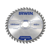 Irwin® Construction Circular Saw Blade 190 x 30mm x 40T ATB