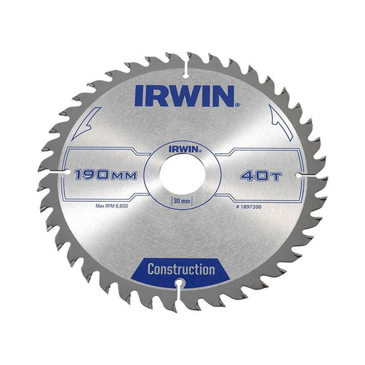 Irwin® Construction Circular Saw Blade 190 x 30mm x 40T ATB IRWIN® - Town Tools