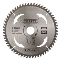 Draper TCT Circular Saw Blade for Wood, 210 x 30mm, 60T 21676