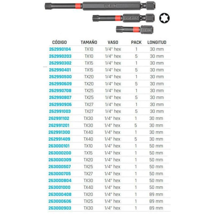 Teng Tools 1/4" TX Impact Bits 50mm TX30 1 pc Teng Tools - Town Tools 